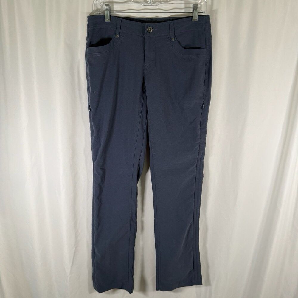 Kuhl Legendary Pants Women's 4 Solid Blue Snap Zip Drawstring Low Rise
